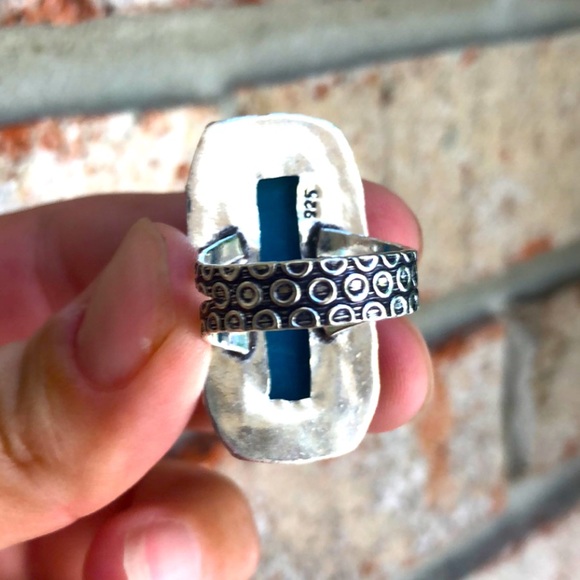 Sterling Silver 925 Rectangle Titanium Druzy Gemstone Handmade Ring Size 8 - Picture 6 of 6